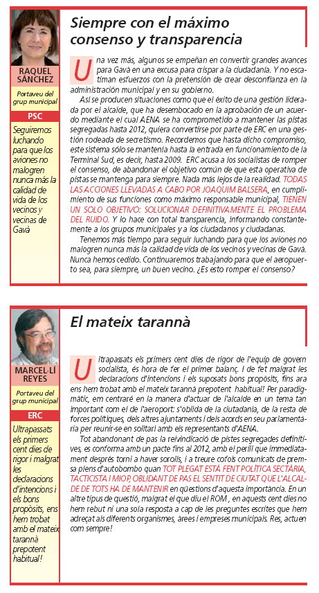 Art&iacute;culos opuestos publicados en el peri&oacute;dico de Gav&agrave; EL BRUGUERS en su edici&oacute;n del 20 de septiembre de 2007
